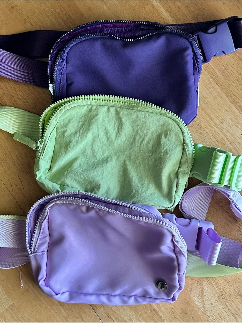 Lot of Three Nylon Belt Bags in Purple, Light Green and Lavender - Unbranded